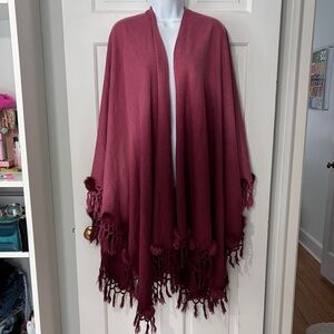 Hot in Hollywood Pink Shawl with Fringe fox fur Pom Pom